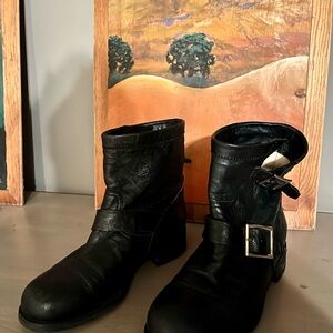 Black Jimmy Cho Leather Ankle Boots with Buckle